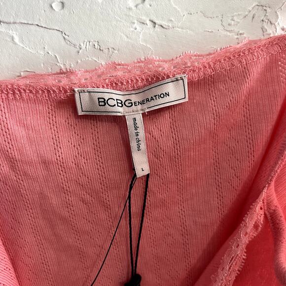 NWT BCBG pink lace cropped babydoll y2k tank top womens large bella swan - Picture 3 of 7